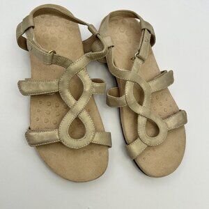 Vionic Jodie Leather Gold Pearlescent Comfort Sandals Strappy Womens Size 8